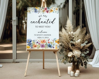 Enchanted to Meet You Baby Shower Sign, Welcome Sign, Wildflowers, Floral, Spring Shower, Girl Baby, Instant Download, Editable Poster EM110