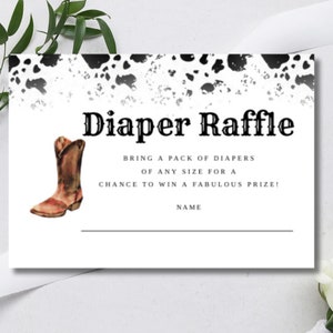Little Cowboy Diaper Raffle Card, Western Baby Shower, Cow Print Diaper ...