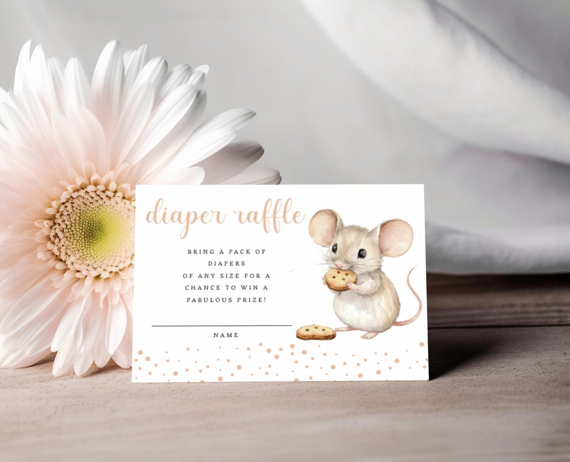 Cookie Raffle Mouse and Cookie Diaper Raffle Card, Milk and Cookies Baby Shower ...
