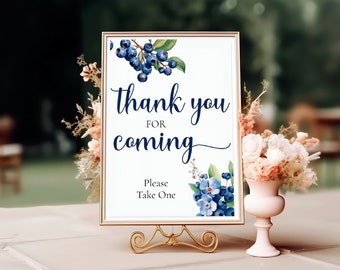 Blueberry Baby Shower Favor Table Sign, Berry Shower Decoration, Blueberry Decor, Brunch for Baby, Editable Printable, Berry Sweet, BY112