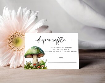 Toadstool Diaper Raffle Card, Mushroom Baby, Forest, Woodlands, Nature Diaper Raffle Tickets Template, Editable Card, Fun Shower Game, MR110
