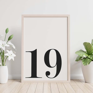 Number 19 Poster Printable Art Instant Download Printable | Etsy
