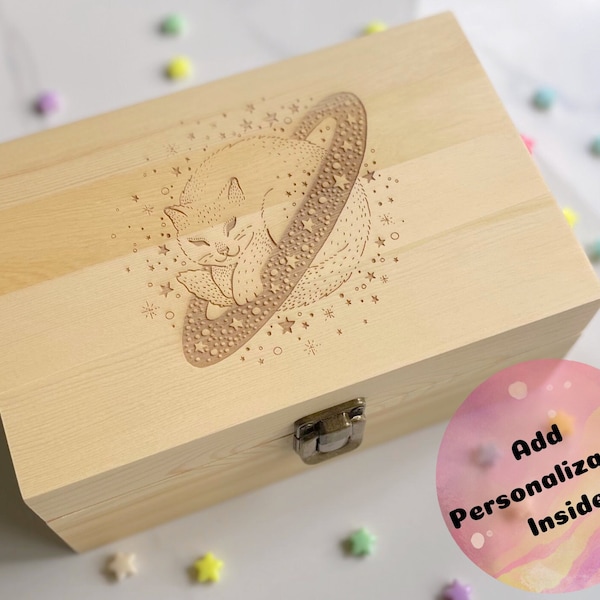 Galaxy Cat Stash Box | Personalize your trinkets box with engraved design | Wood engraved storage or memory box