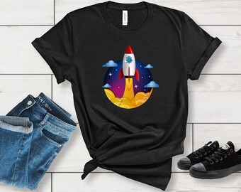 Fun Bedtime or Anytime Bella T-shirt Cotton Comfy T-Shirt Blast Off To Bed with Rocket