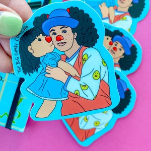 Op grote comfortabele bank geïnspireerde sticker, waterdicht en digitaal geïllustreerd.