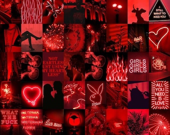 150 Red Aesthetic Digital Wall Collage Red Collage Kit Etsy