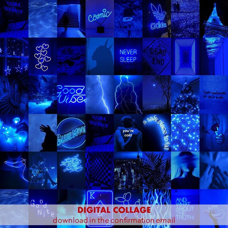150 Blue Aesthetic Digital Collage Kit Dark Blue Wall Etsy