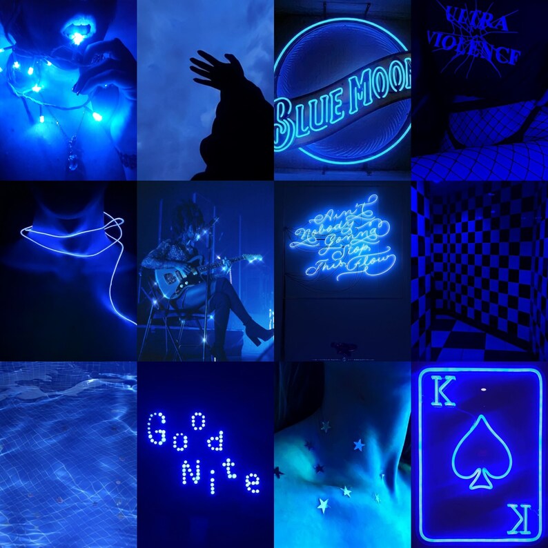 150 Blue Aesthetic Digital Collage Kit Dark Blue Wall Etsy