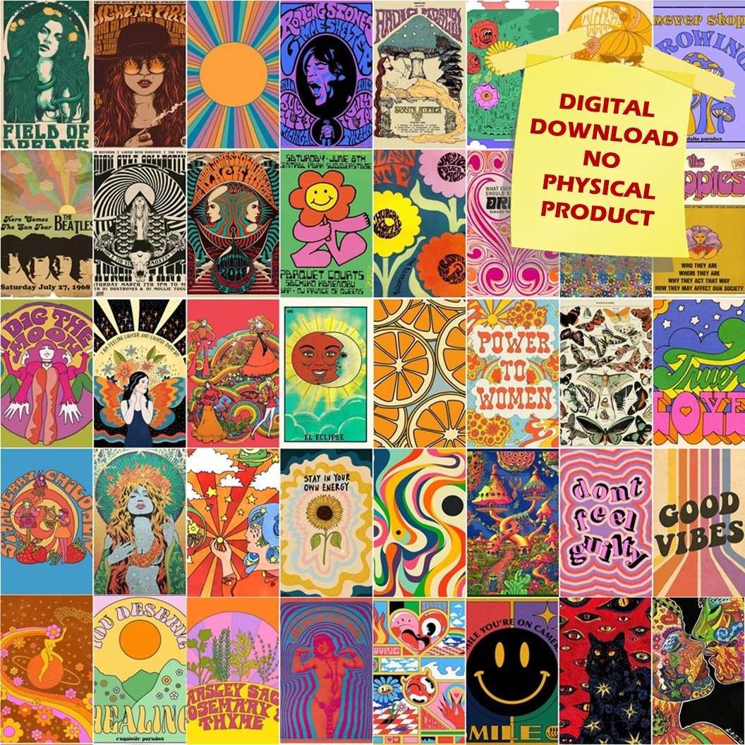 600 Hippie Digital Collage Kit Hippie Wall Collage Indie | Etsy UK