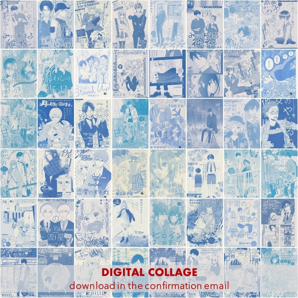 120 Blue Manga Cover Collage Kit Manga Wall Collage | Etsy
