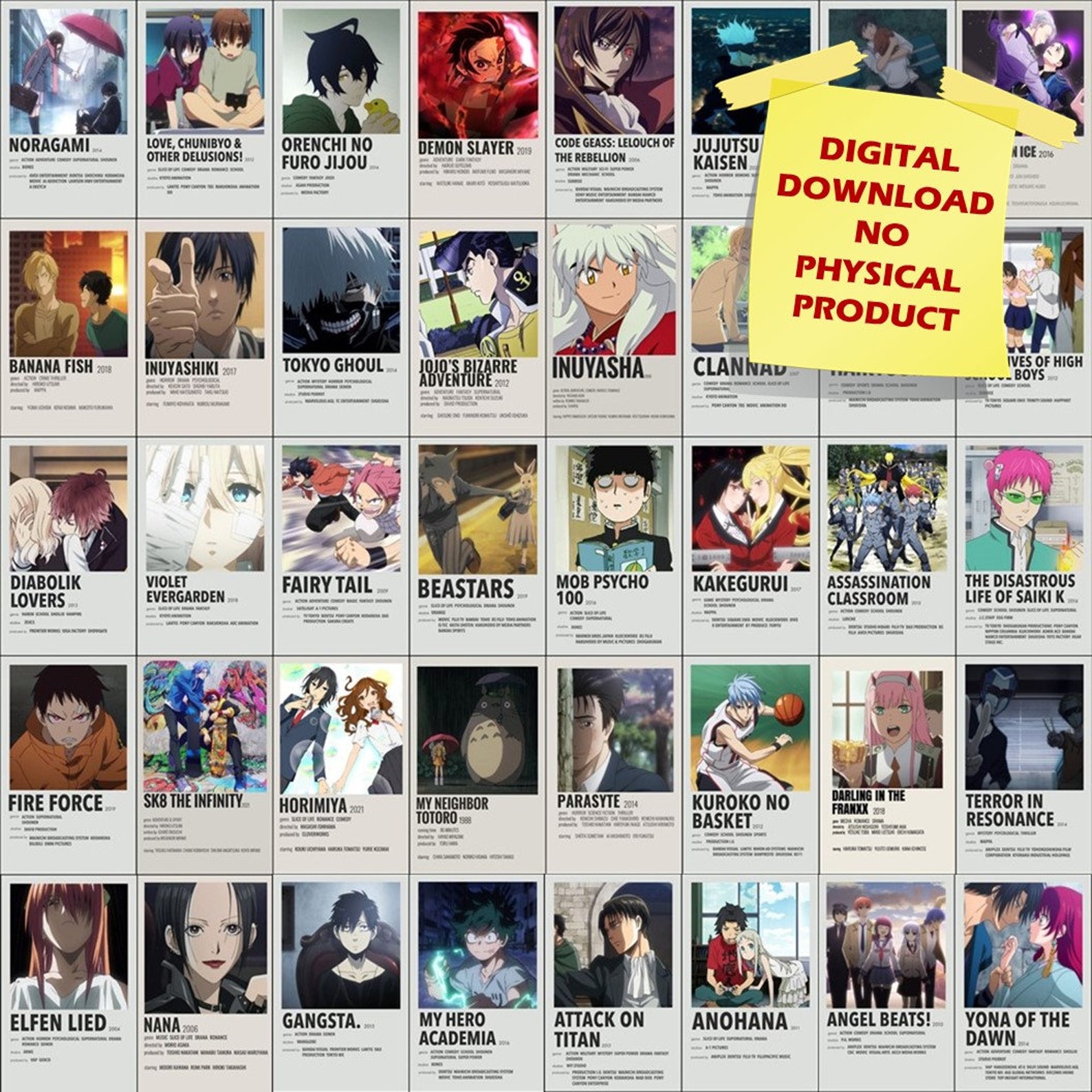 300 Anime Polaroid Posters Digital Collage Kit Anime Etsy