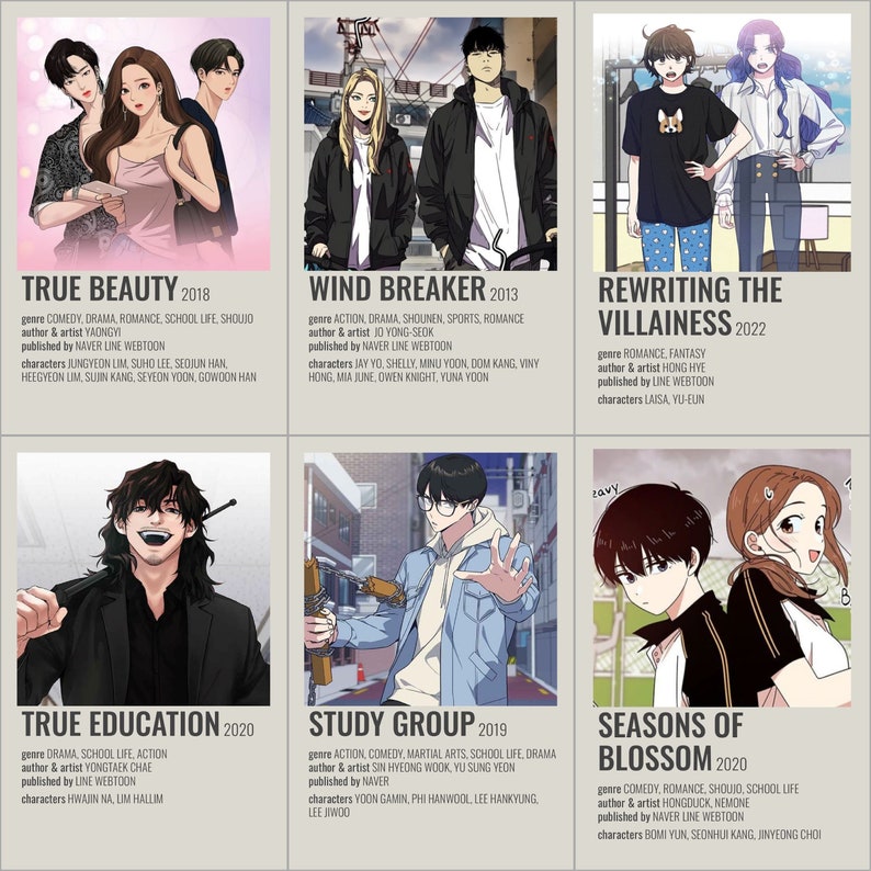 120 toons & Manhwa Minimalist Posters DIGITAL Wall Art. Etsy