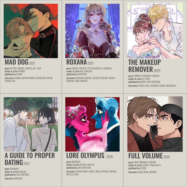 120 toons & Manhwa Minimalist Posters DIGITAL Wall Art. Etsy