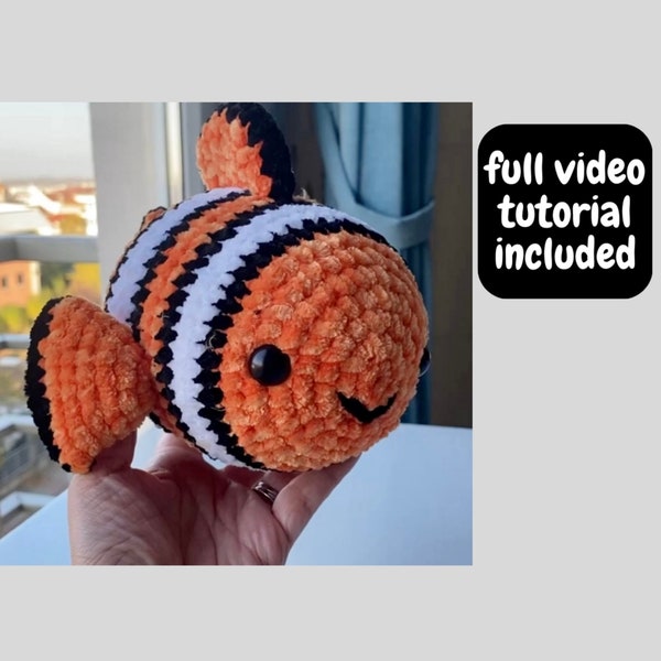 MODÈLE PDF Crochet Le Poisson Clown avec Tutoriel Vidéo Inclus