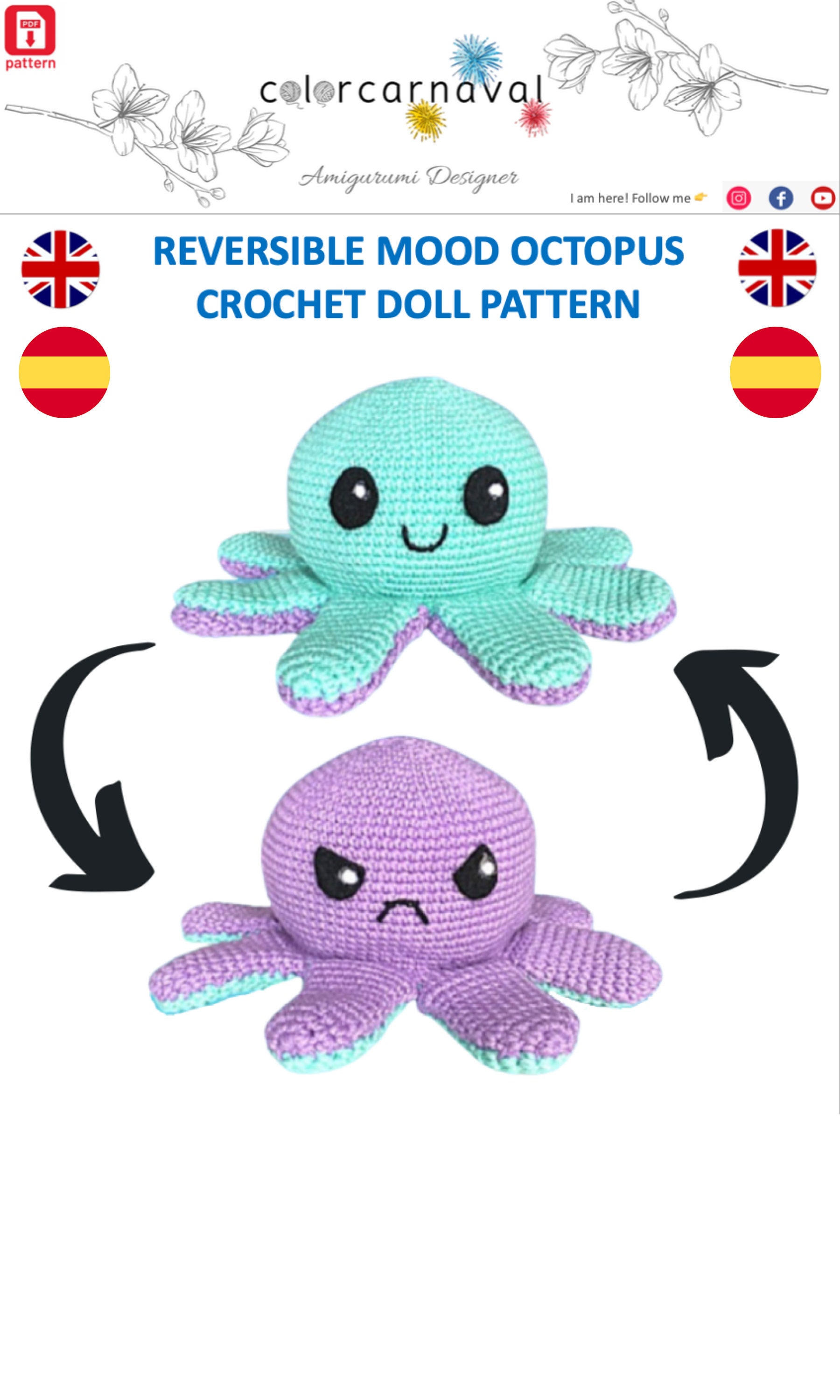 PATTERN Reversible Mood Octopus Pulpo Crochet Amigurumi | Etsy
