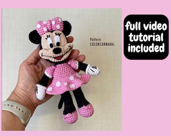 Crochet Mouse Girl Amigurumi PDF Pattern: Dress, Video Tutorial (5.5-6.7 inch)