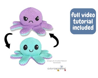 PATTERN Reversible Mood Octopus Pulpo Crochet, Gift, Amigurumi - ENGLISH + ESPAÑOL