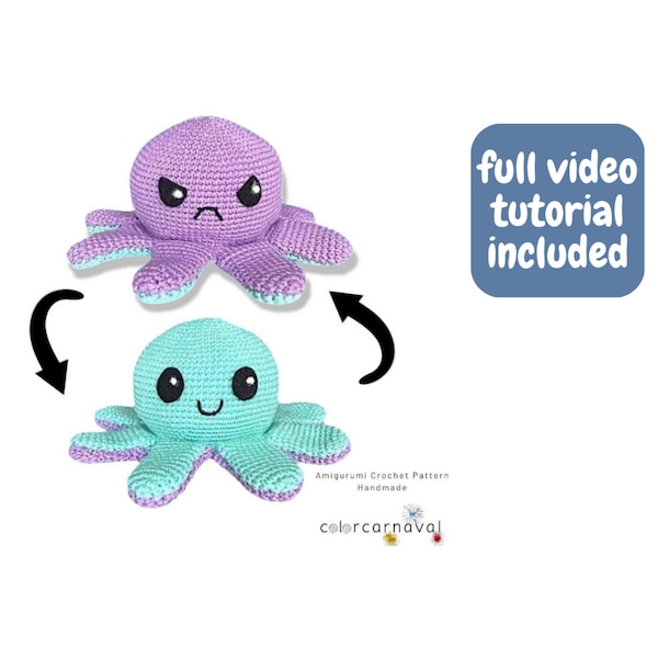 PATTERN Reversible Mood Octopus Pulpo Crochet Amigurumi - ENGLISH + ESPAÑOL
