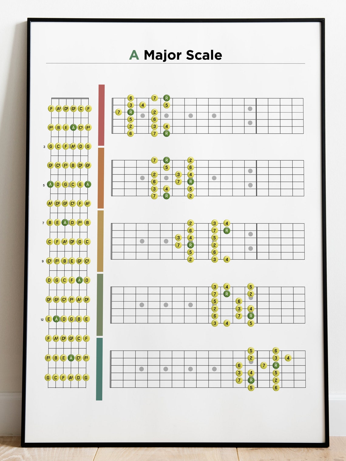 Guitar Scales 9 pages C F A key Guitar Scales Reference Etsy