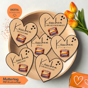Muttertags-Küsschen Herz Druckvorlage | kleines Geschenk für Mama zum Ausdrucken DIN A4 PDF | Karte Geschenkidee DIY, Schokolade, Ferrero