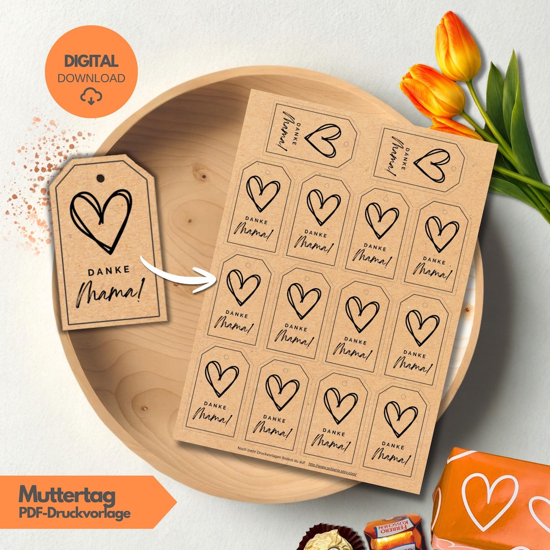 Danke-Mama Etiketten Druckvorlage | Muttertags-Anhänger zum Ausdrucken