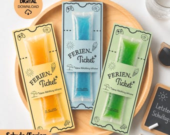 Holiday ticket printable template, popsicle gift for students, last day of school, summer holidays, PDF download, school, kindergarten, DIY idea