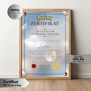 Zertifikat | Trainer-Urkunde | Druckbare Datei, Digitaler Download | Geschenk für Poke Fans & Gamer, Party Deko
