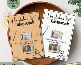 Magical Money Gift Printable Template | Muggle Card DIN A4 PDF | Funny Greeting Card to Print, Digital Download