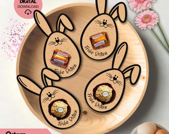 Frohe Ostern Druckvorlage | Hasengruß zum Ausdrucken DIN A4 PDF | Osterhase Geschenkidee DIY, schnelle Bastelidee, Ferrero
