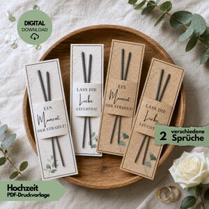 Decoración para bodas | Plantilla imprimible para porta bengalas | PDF DIN A4 | Tarjeta de mesa imprimible | Idea de regalo de boda, juego para invitados