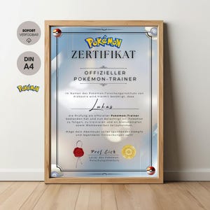 Zertifikat | Pokémon Trainer – Urkunde Pokémon | Druckbare Datei, Digitaler Download | Geschenk für Pokémon Fans & Gamer, Pokemon Party Deko