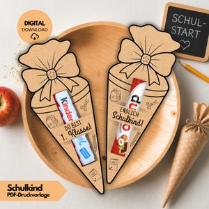 Schultüte Vorlage PDF Einschulung Geschenk zum Ausdrucken | 1. Klasse Schulkind Duplo Banderole Schokoriegel Verpackung Geldschein DIY Idee
