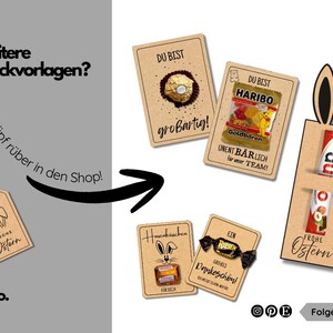 Oster-Druckvorlage mit neun Etiketten im Kraftpapier-Design und Hasenmotiv. Der Schriftzug „Hasenküsschen – für dich“ macht die Vorlage ideal für kleine Osterüberraschungen mit Pralinen, Süßigkeiten oder kleinen Geschenken. Enthält mehrere Etiketten pro DIN-A4-Seite zum Ausdrucken, Ausschneiden und Aufkleben. Perfekt für Ostern, Kinder, Familie, Kollegen, Schule oder Kita. Digitaler Download als PDF, sofort verfügbar.