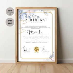 Zertifikat | Beste Mama - Familienmanagerin 2025 - lustige Geschenkidee für Mama, Urkunde zum Muttertag | Last Minute Geschenk