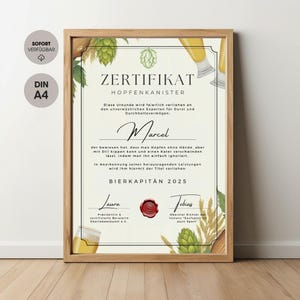 Zertifikat | Bierkapitän 2025 Urkunde | Geschenk für Männer, Vatertag, Junggesellenabschied, JGA, Geburtstag, Party-Dekoration, Bier-Urkunde