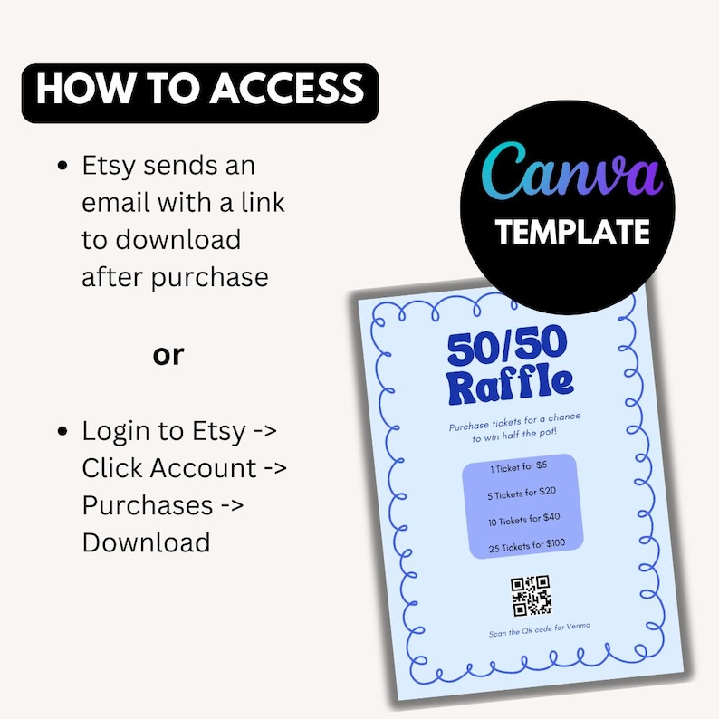 Editable 50/50 Raffle Flyer – Canva Template for Events - Etsy