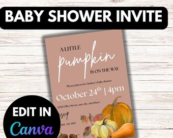 Pumpkin Baby Shower Invitation: Fall Theme, Editable Canva Template (Digital Download)
