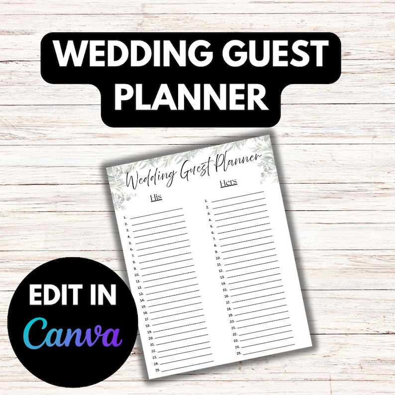 Editable Wedding Guest List PDF – His & Hers Template – Eucalyptus ...