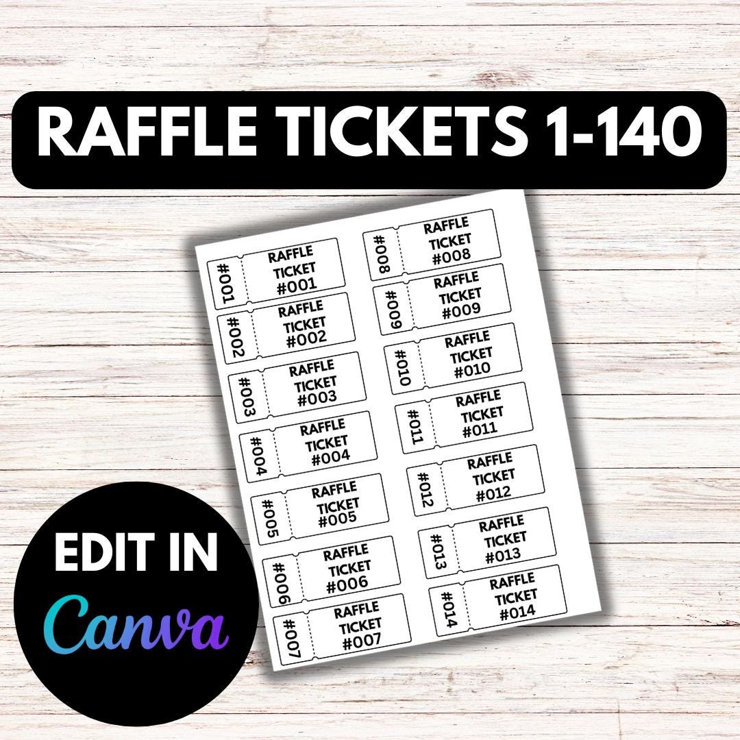 Editable Raffle Tickets 1-140: Wedding 50/50 Fundraiser (canva Template ...