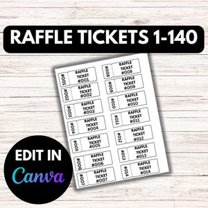 Printable Raffle Tickets 1–140 – Editable Canva Template | Wedding 50/50 Raffle Tickets | DIY Printable Fundraiser