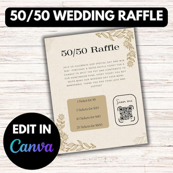 Elegant Wedding Raffle Flyer Template: 50/50 Fundraiser (canva