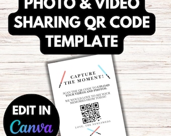Star Wars Wedding Photo & Video Sharing Sign: Editable QR Code Canva Template (Digital Download)
