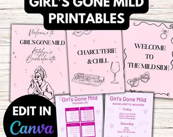Girls Gone Mild Bachelorette Weekend Itinerary Template – Editable Canva Download | Soft Bachelorette Party Schedule | Pastel Hen Party