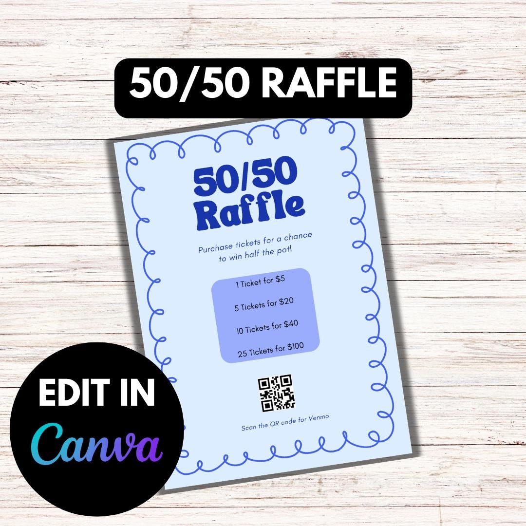 Editable 50/50 Raffle Flyer – Canva Template for Events - Etsy
