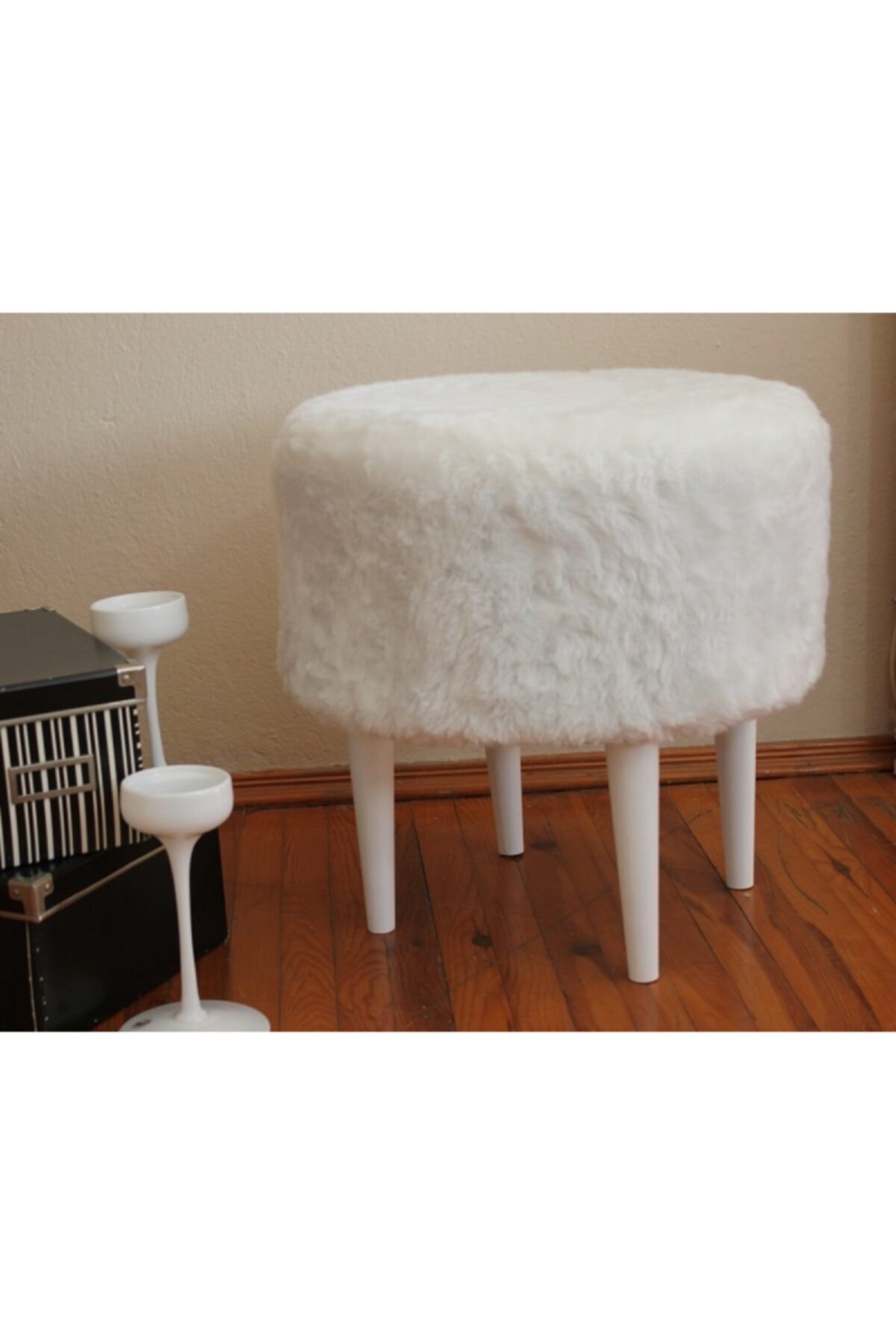 Stool Pouf Chair White Wooden Leg Pouf Makeup Table Pufidic Etsy