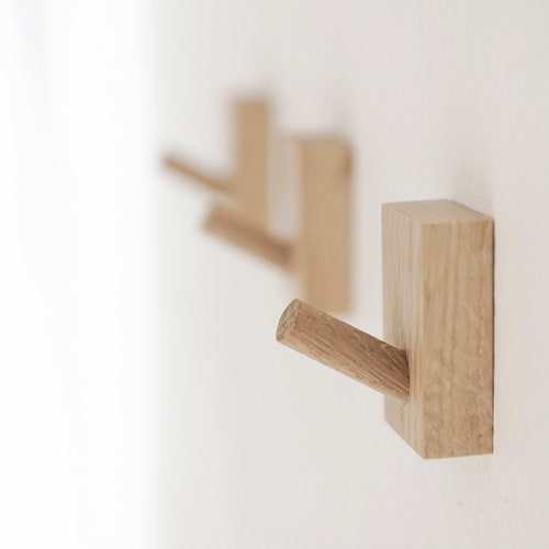 Small Oak Wood Wall Hook Minimalist Coat Hook Modern Wall Etsy UK