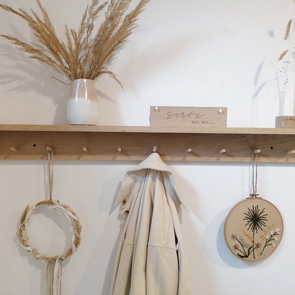 Coat rack oak 40-110 cm || REAL WOOD NATURAL || with shelf and hooks