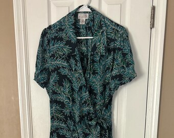 Adrianna Papell Vintage Silk Dress Leaf Size 14