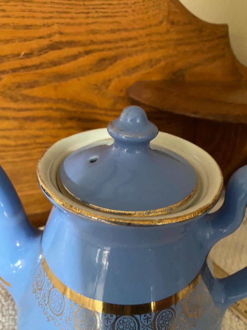Vintage Hall Pottery Teapot W/lid Blue, Gold Lined 069X Etsy