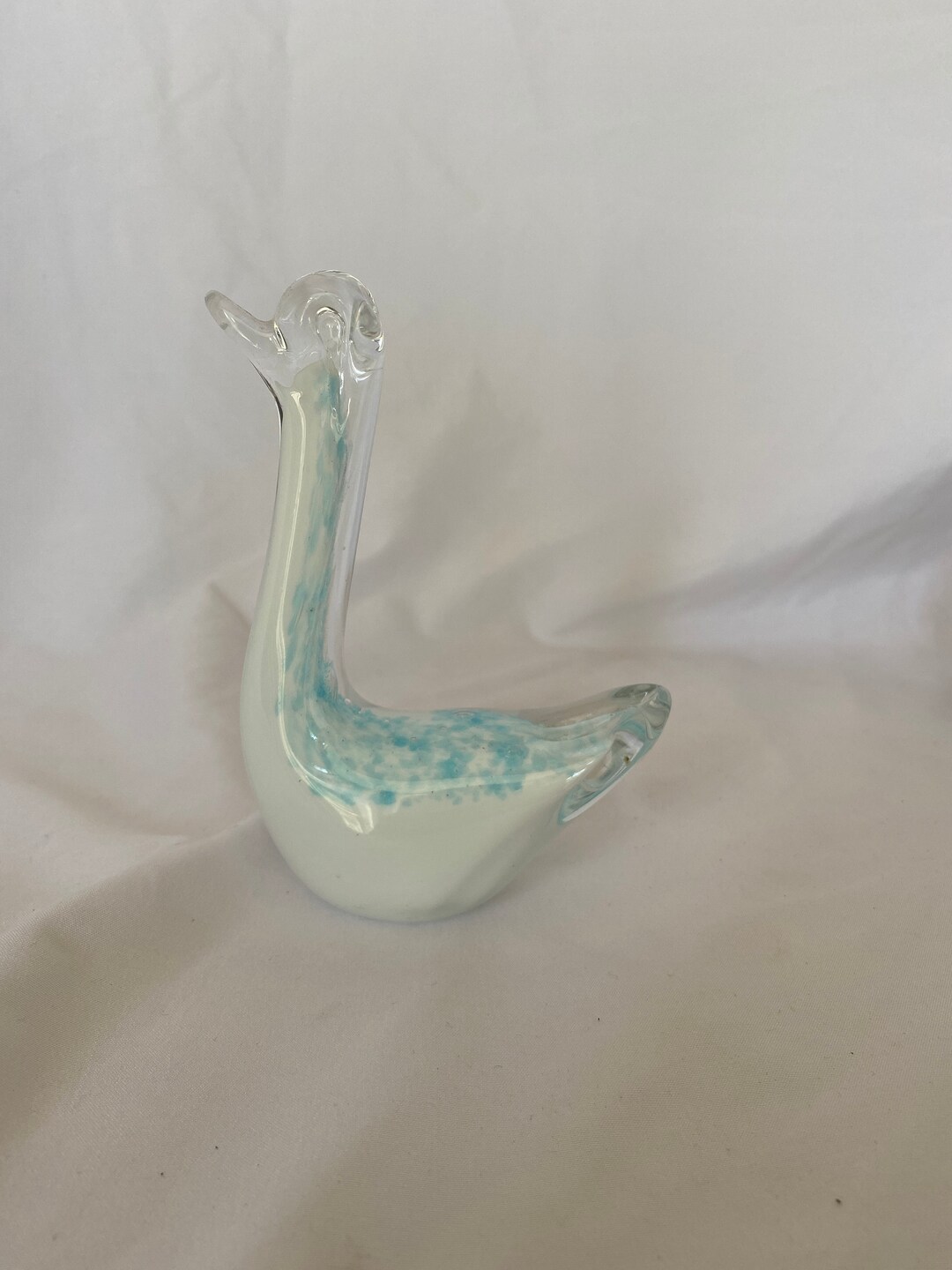 Art Glass Paperweight SWAN Speckled Baby Blue White Clear Etsy